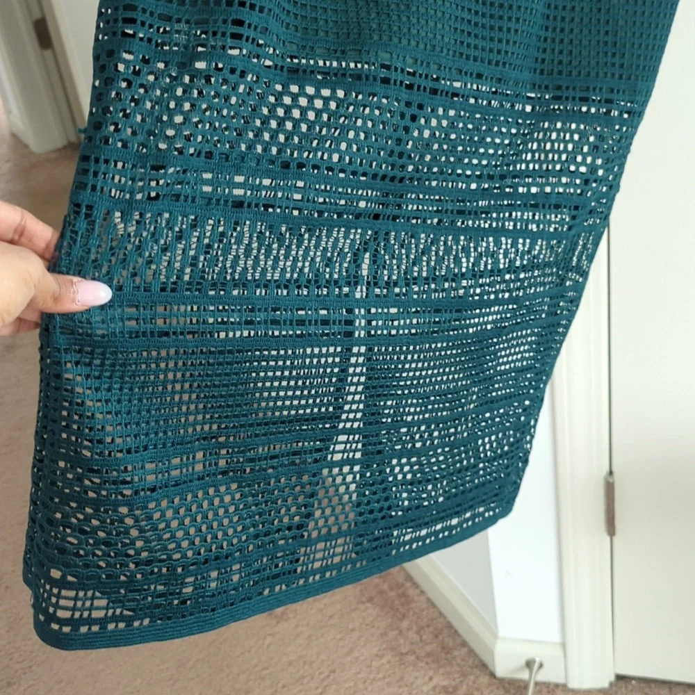 Dark green mesh pattern dress Large - Picture 4 of 8